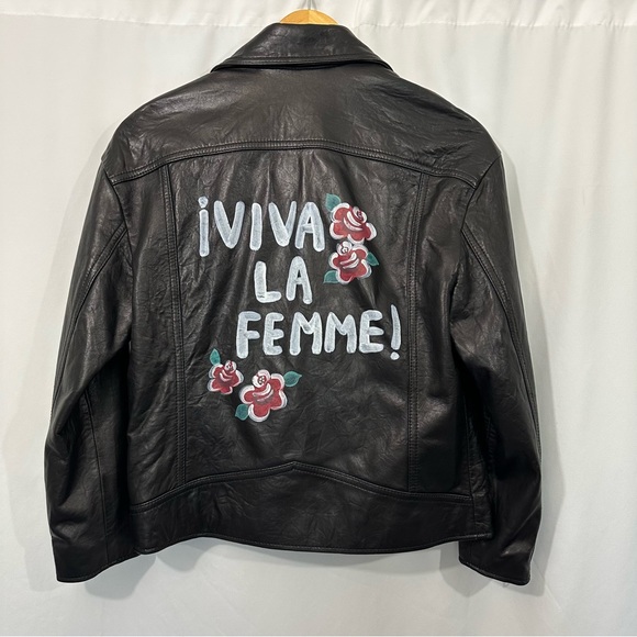 Joie Kameke “Viva La Femme” Lambskin Leather Full Zip Moto Jacket in Black - Picture 9 of 14
